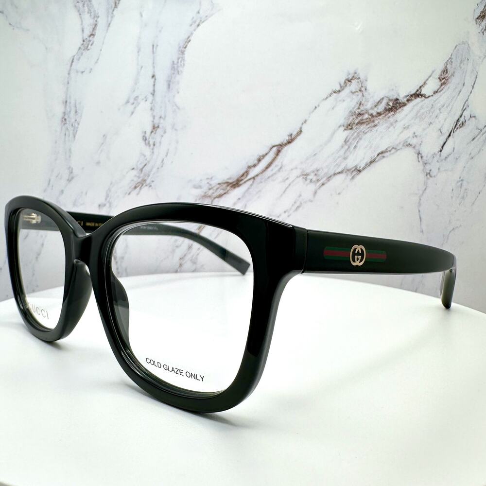 New GUCCI Eyeglasses 53-19-140 Black Square GG Logo Red Green Web Women Rx-able - Picture 3 of 16